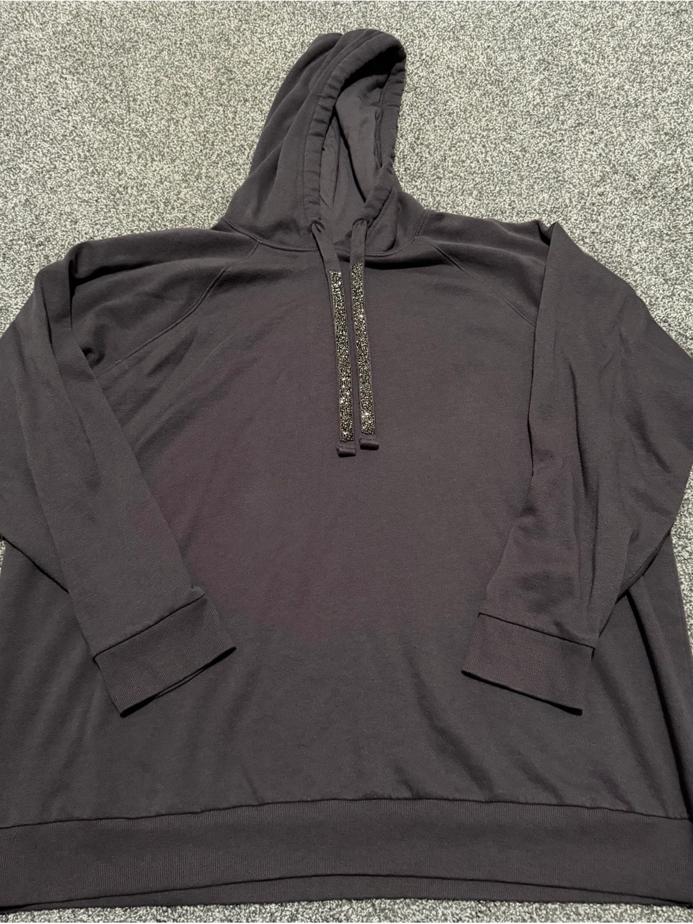 Women's Grey Hooded Pullover Sweatshirt with Drawstring